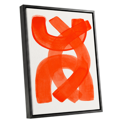 Vermilion Loop, orange, red, pink abstract wall art shown as a black framed canvas wall art