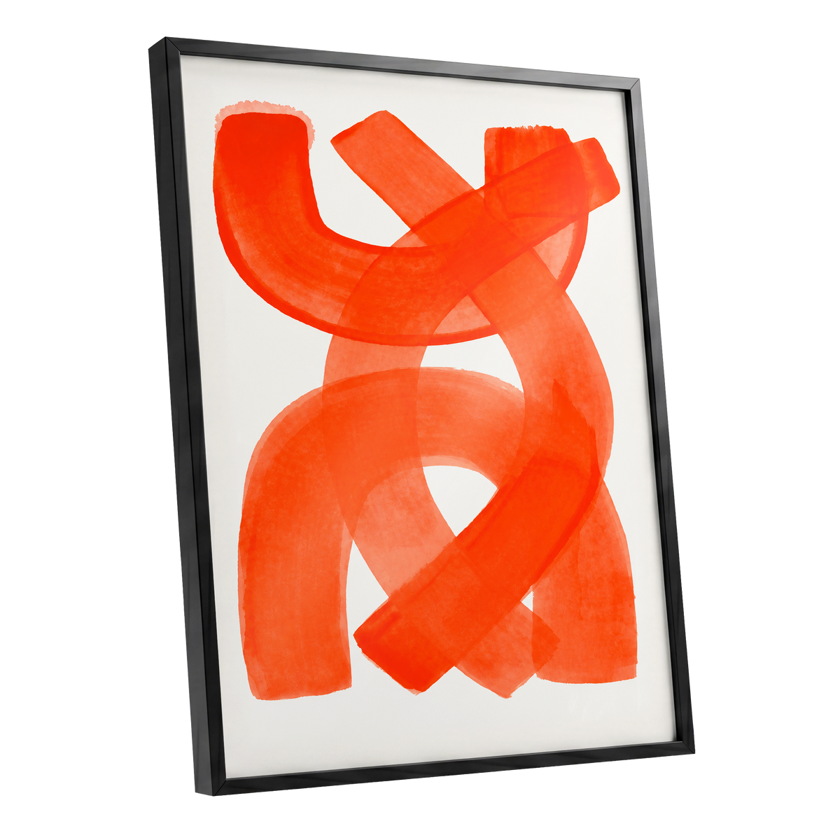 Vermilion Loop, orange, red, pink abstract wall art shown as a black framed poster wall art print