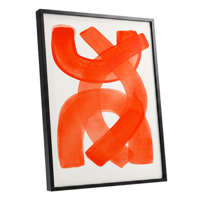 Vermilion Loop, orange, red, pink abstract wall art shown as a black framed poster wall art print