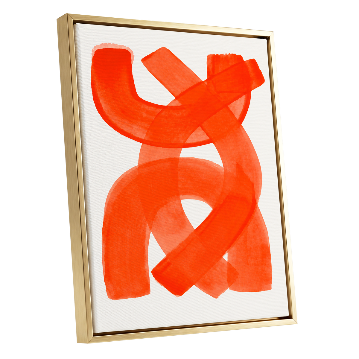 Vermilion Loop, orange, red, pink abstract wall art shown as a gold framed canvas wall art
