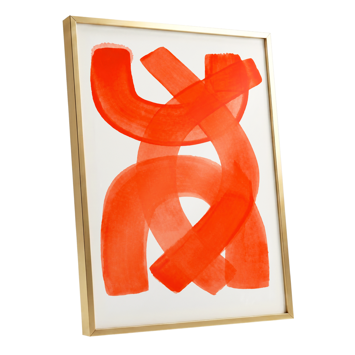Vermilion Loop, orange, red, pink abstract wall art shown as a gold framed poster wall art print