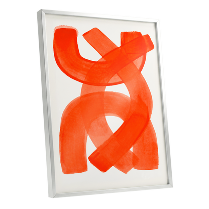 Vermilion Loop, orange, red, pink abstract wall art shown as a silver framed poster wall art print