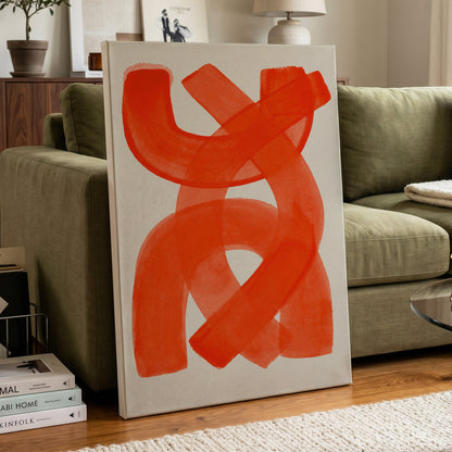 Vermilion Loop, orange, red, pink abstract wall art displayed in a styled interior, gallery view 3