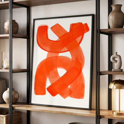 Vermilion Loop, orange, red, pink abstract wall art displayed in a styled interior, gallery view 6