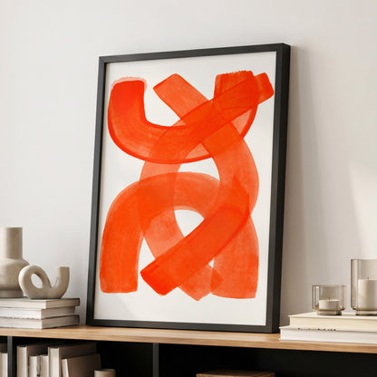 Vermilion Loop, orange, red, pink abstract wall art displayed in a styled interior, gallery view 9