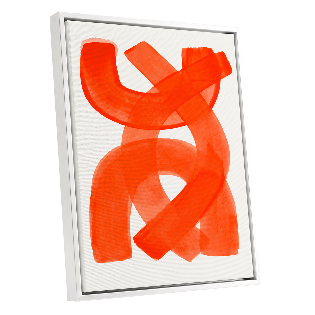 Vermilion Loop, orange, red, pink abstract wall art shown as a white framed canvas wall art
