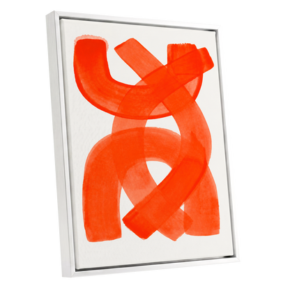 Vermilion Loop, orange, red, pink abstract wall art shown as a white framed canvas wall art