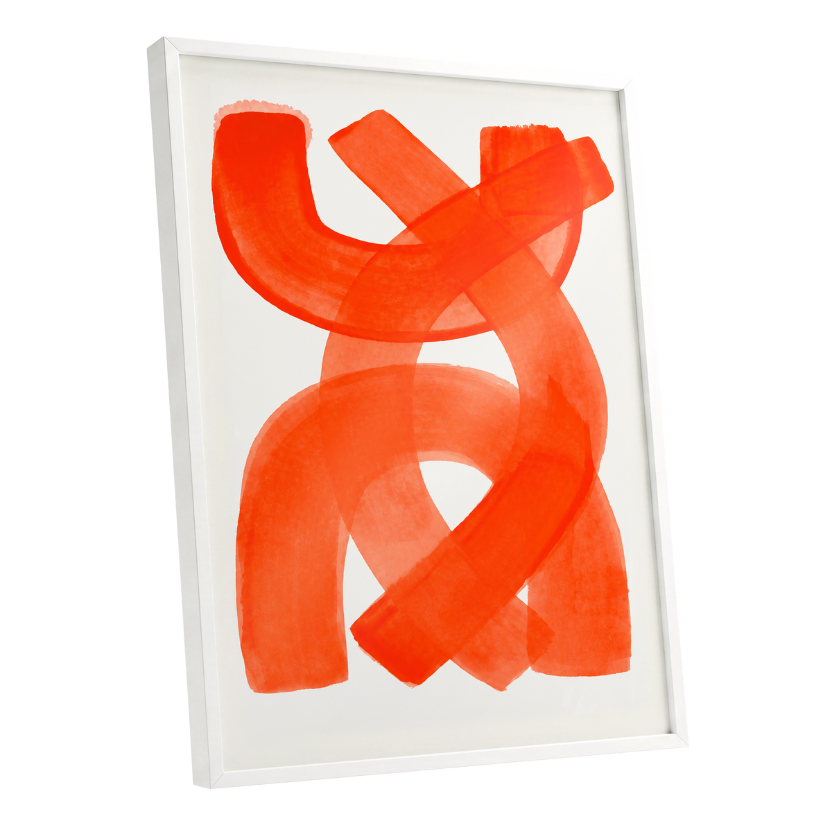 Vermilion Loop, orange, red, pink abstract wall art shown as a white framed poster wall art print