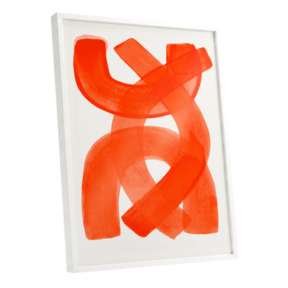Vermilion Loop, orange, red, pink abstract wall art shown as a white framed poster wall art print