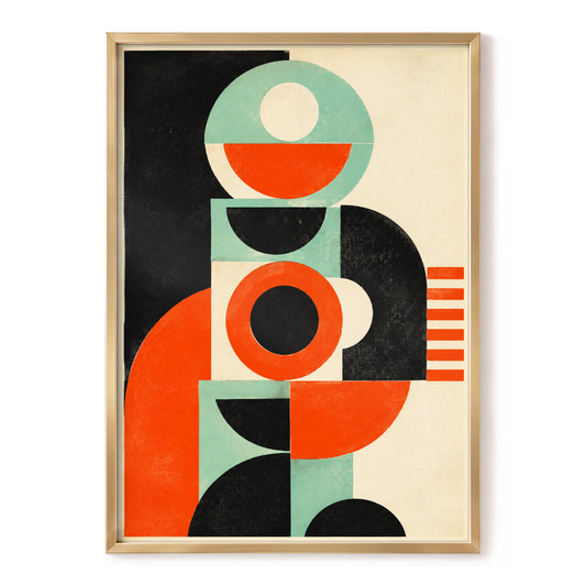 Vermilion Orbit, black, green, orange abstract wall art, front artwork view