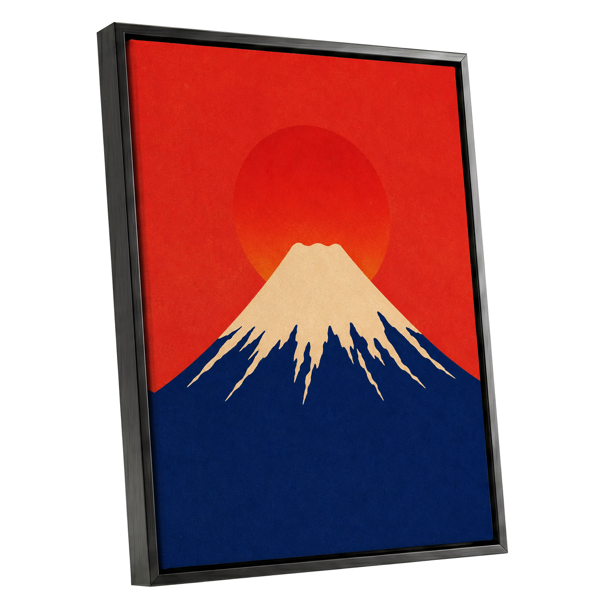 Vermilion Summit, red, blue, beige nature wall art shown as a black framed canvas wall art