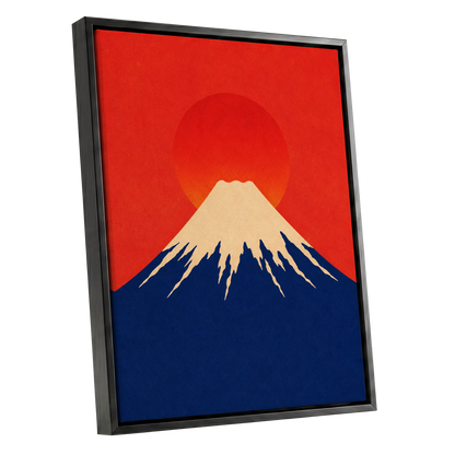 Vermilion Summit, red, blue, beige nature wall art shown as a black framed canvas wall art