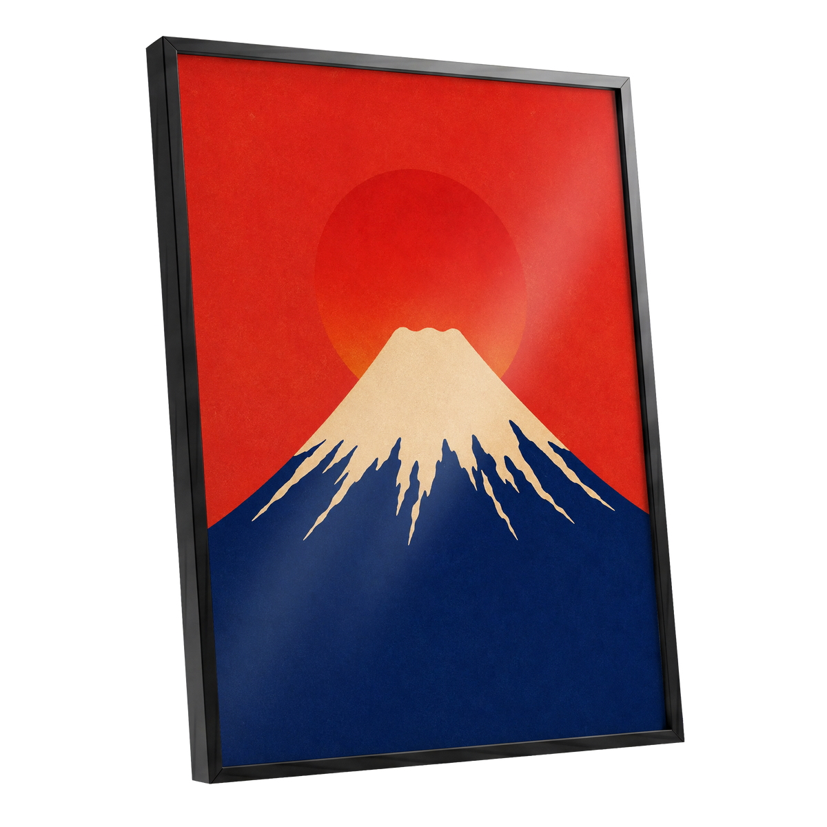 Vermilion Summit, red, blue, beige nature wall art shown as a black framed poster wall art print
