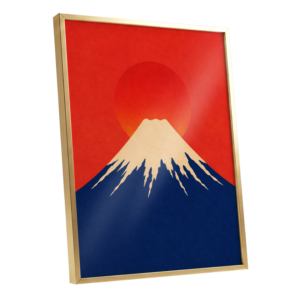 Vermilion Summit, red, blue, beige nature wall art shown as a gold framed poster wall art print