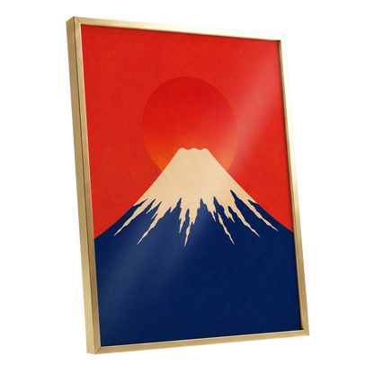 Vermilion Summit, red, blue, beige nature wall art shown as a gold framed poster wall art print