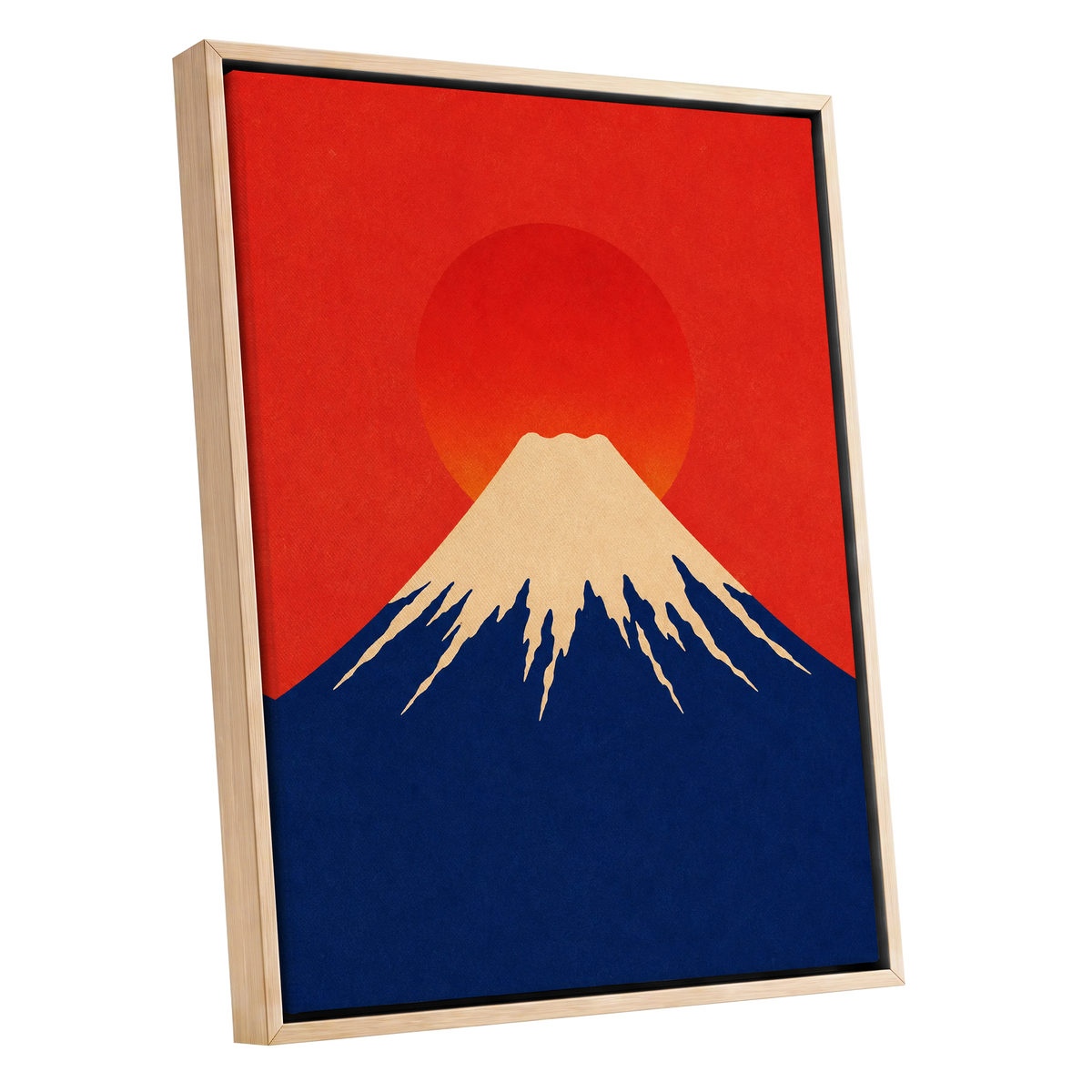 Vermilion Summit, red, blue, beige nature wall art shown as a oak framed canvas wall art