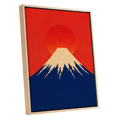 Vermilion Summit, red, blue, beige nature wall art shown as a oak framed canvas wall art