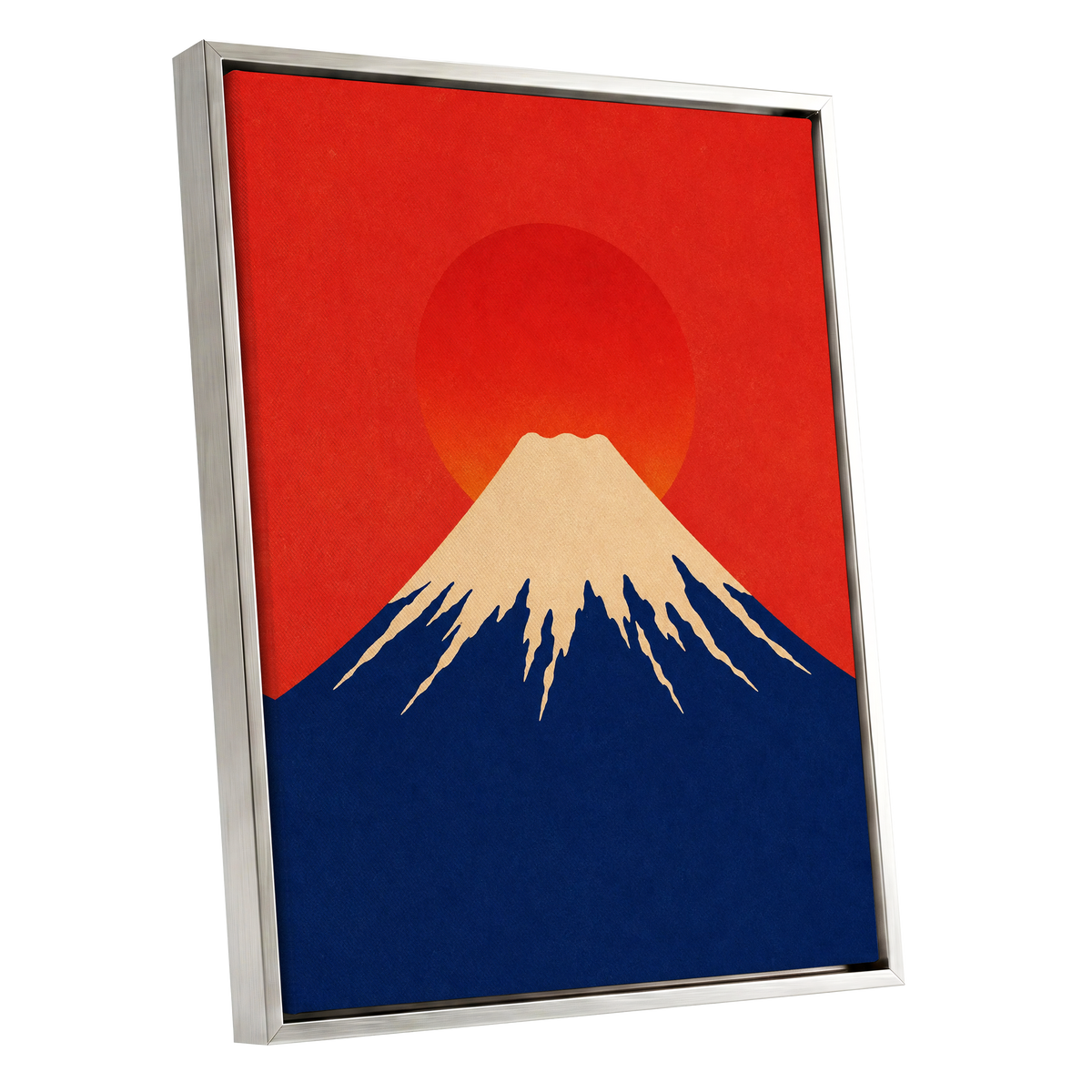 Vermilion Summit, red, blue, beige nature wall art shown as a silver framed canvas wall art