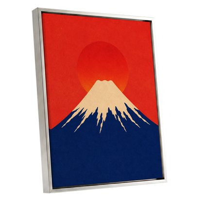 Vermilion Summit, red, blue, beige nature wall art shown as a silver framed canvas wall art
