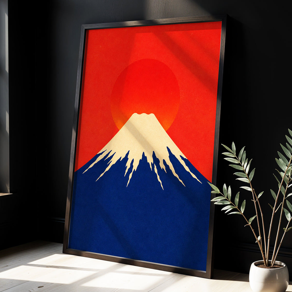 Vermilion Summit, red, blue, beige nature wall art displayed in a styled interior, gallery view 6