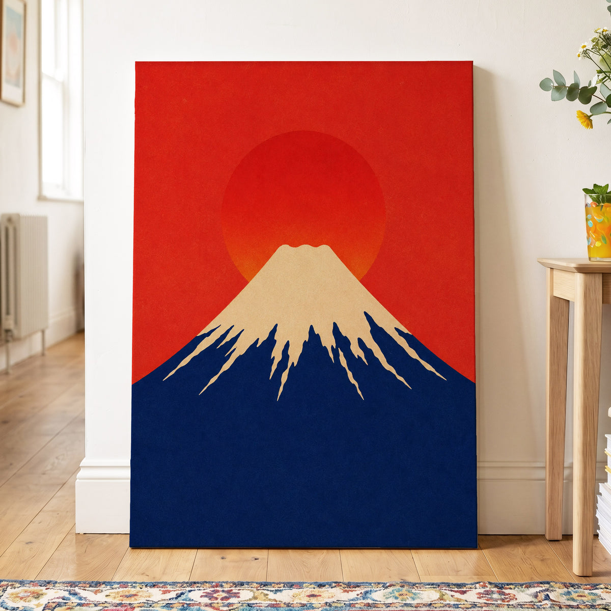 Vermilion Summit, red, blue, beige nature wall art displayed in a styled interior, gallery view 7