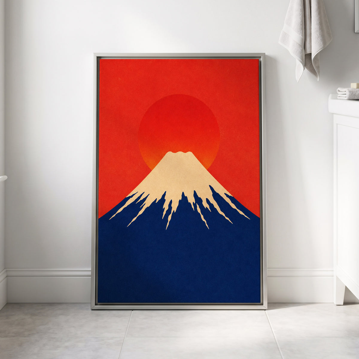 Vermilion Summit, red, blue, beige nature wall art displayed in a styled interior, gallery view 8