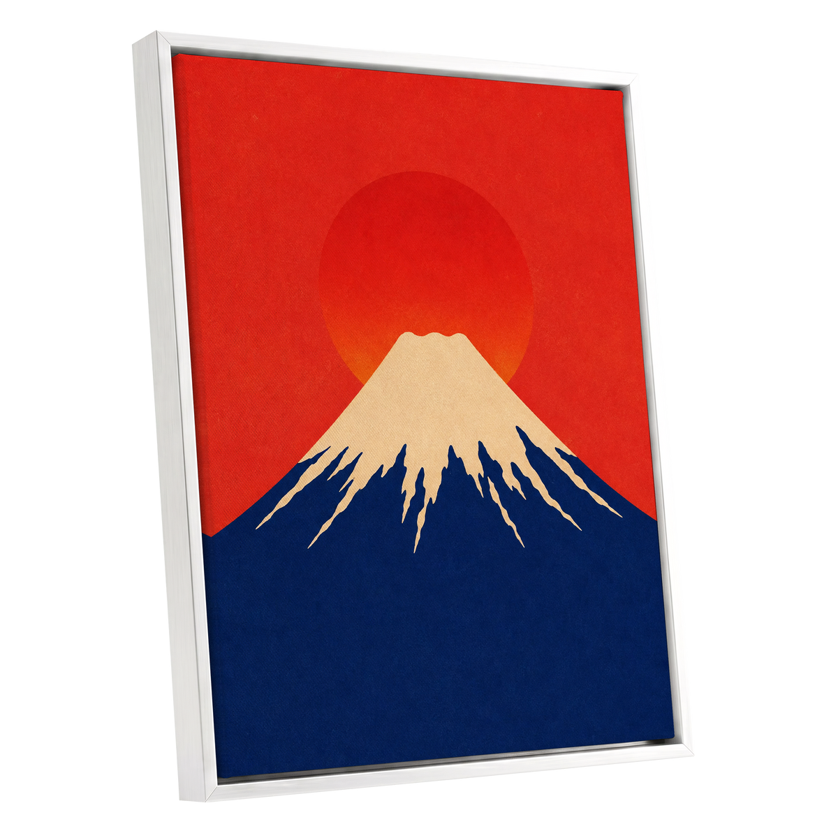 Vermilion Summit, red, blue, beige nature wall art shown as a white framed canvas wall art