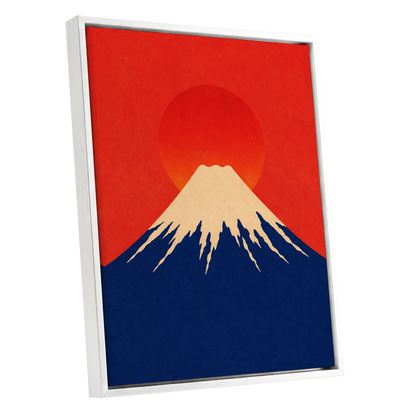 Vermilion Summit, red, blue, beige nature wall art shown as a white framed canvas wall art