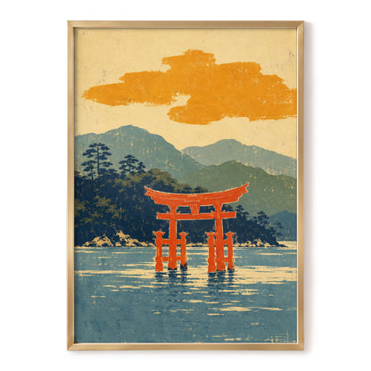 Vermilion Tide, red, orange, blue nature wall art, front artwork view