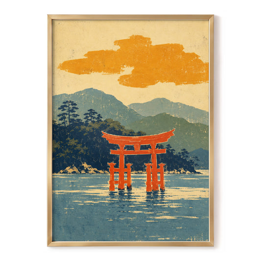Vermilion Tide, red, orange, blue nature wall art, front artwork view