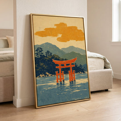 Vermilion Tide, red, orange, blue nature wall art displayed in a styled interior, gallery view 4