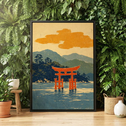 Vermilion Tide, red, orange, blue nature wall art displayed in a styled interior, gallery view 8