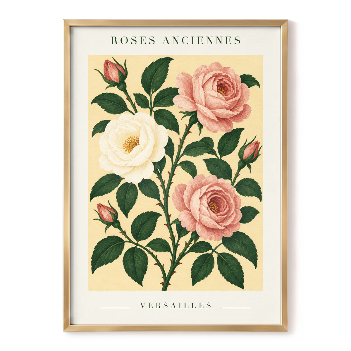 Versailles Rose Reverie, pink, green, beige floral wall art, front artwork view