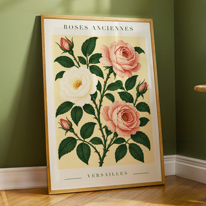 Versailles Rose Reverie, pink, green, beige floral wall art displayed in a styled interior, gallery view 2