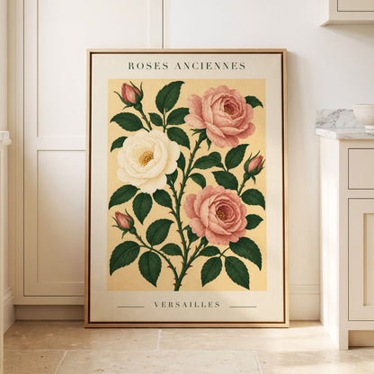 Versailles Rose Reverie, pink, green, beige floral wall art displayed in a styled interior, gallery view 4
