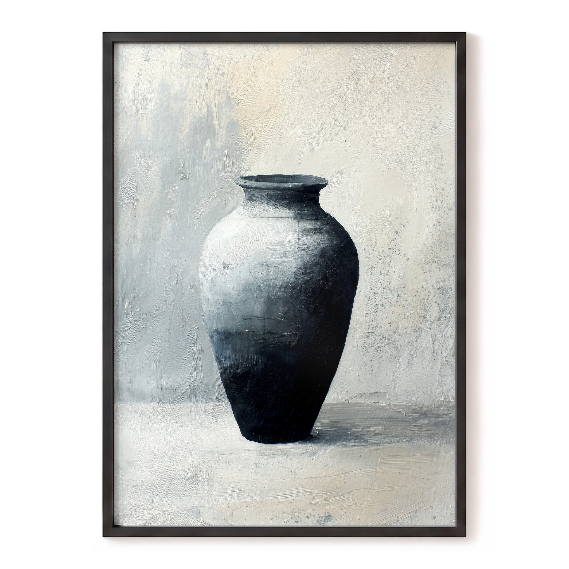 Vessel in Quiet Light – black, white, gray minimalist wall art, front view