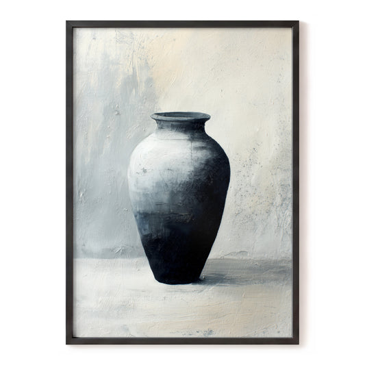 Vessel in Quiet Light – black, white, gray minimalist wall art, front view