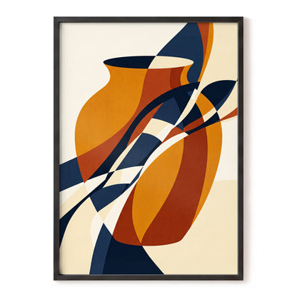 Vessels in Motion, blue, gold, brown abstract wall art, front artwork view