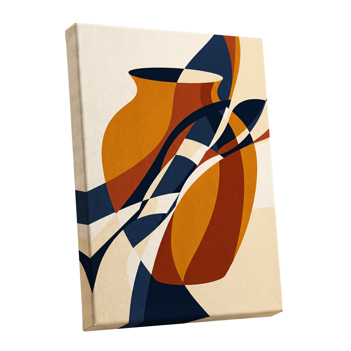 Vessels in Motion, blue, gold, brown abstract wall art shown as a stretched canvas wall art