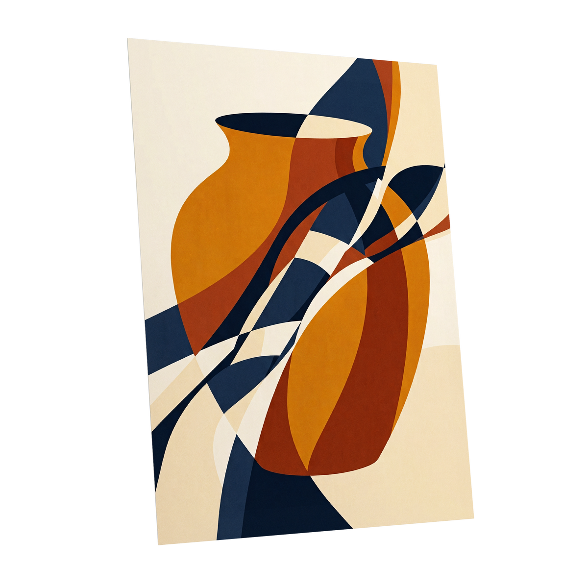 Vessels in Motion, blue, gold, brown abstract wall art shown as a unframed poster wall art print