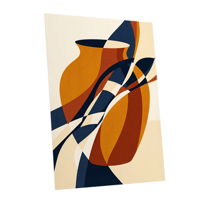 Vessels in Motion, blue, gold, brown abstract wall art shown as a unframed poster wall art print