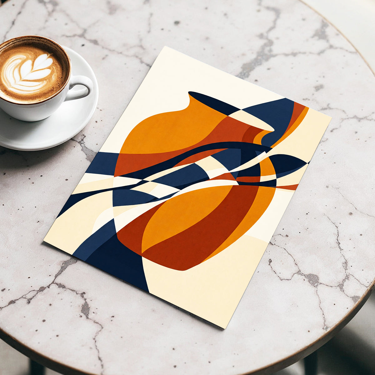 Vessels in Motion, blue, gold, brown abstract wall art displayed in a styled interior, gallery view 3