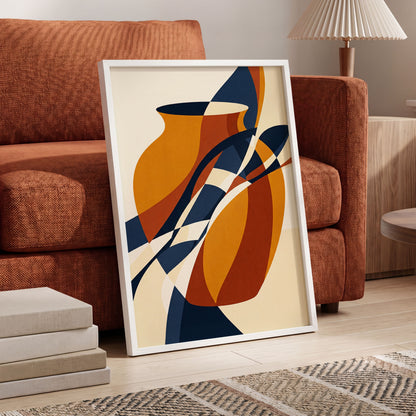 Vessels in Motion, blue, gold, brown abstract wall art displayed in a styled interior, gallery view 6