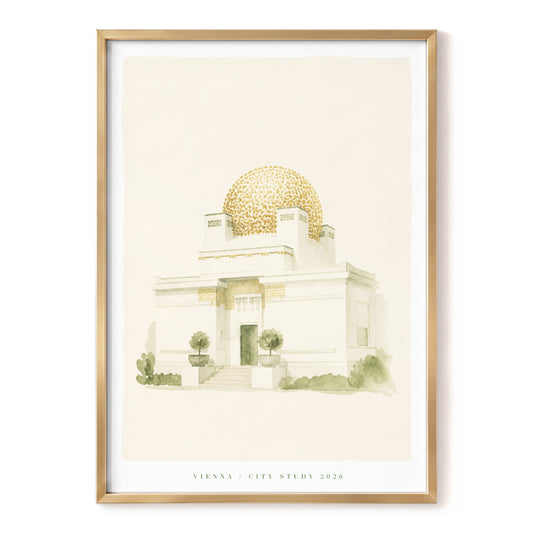 Vienna Gilded Pavilion, beige, gold, green minimalist wall art, front artwork view