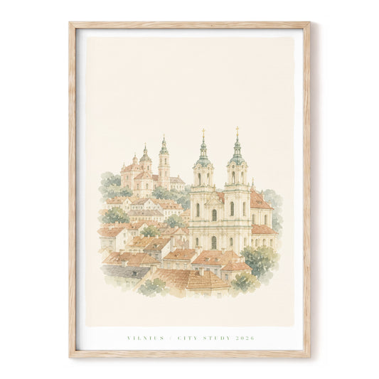 Vilnius in Soft Light, beige, green, brown minimalist wall art, front artwork view