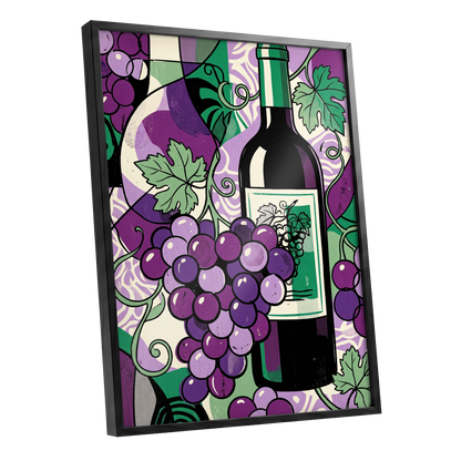 Vineyard After Dark, purple, green, black nature wall art shown as a black framed poster wall art print