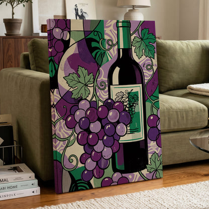 Vineyard After Dark, purple, green, black nature wall art on canvas displayed in a styled interior, gallery view 2