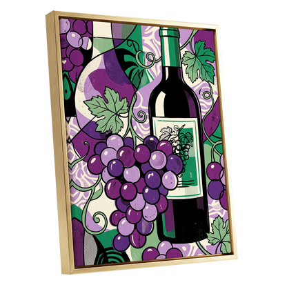 Vineyard After Dark, purple, green, black nature wall art shown as a gold framed canvas wall art