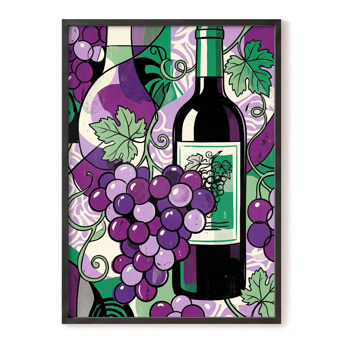 Vineyard After Dark, purple, green, black nature wall art, front artwork view
