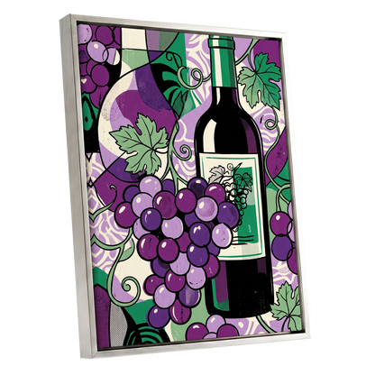 Vineyard After Dark, purple, green, black nature wall art shown as a silver framed canvas wall art
